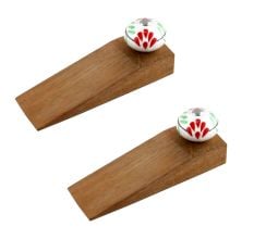 2 Pieces White Red Floral Crackle Ceramic Wooden Door Stopper